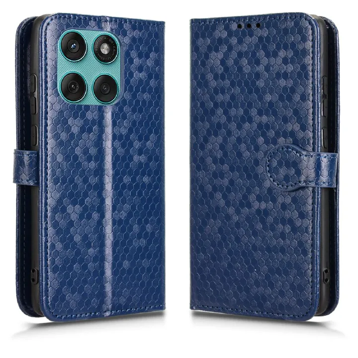 Flip Cover for Motorola Edge 60 Fusion Wave Dot Pattern Leather Wallet Phone Case with Lanyard