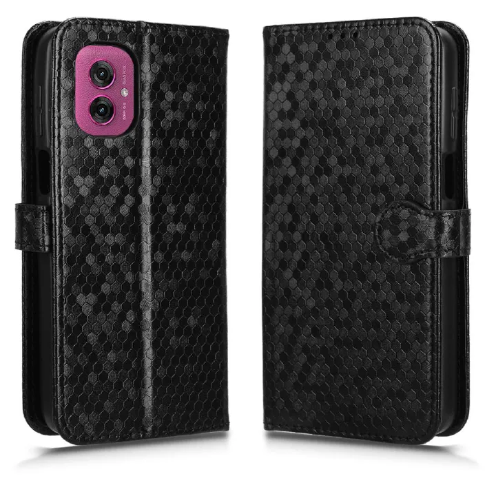 Flip Cover for Motorola G55 Wave Dot Pattern Leather Wallet Phone Case with Lanyard