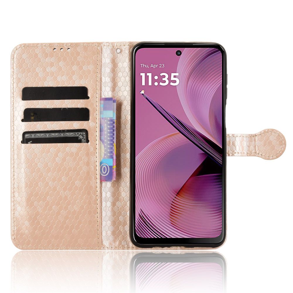 Flip Cover for Motorola G55 Wave Dot Pattern Leather Wallet Phone Case with Lanyard