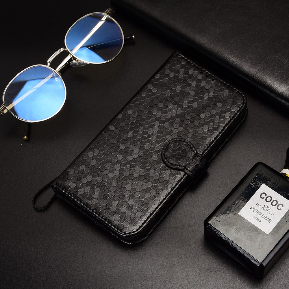 Flip Cover for Motorola G55 Wave Dot Pattern Leather Wallet Phone Case with Lanyard