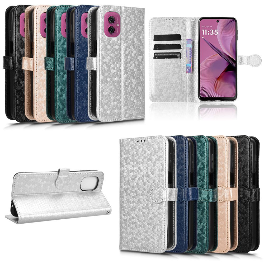 Flip Cover for Motorola G55 Wave Dot Pattern Leather Wallet Phone Case with Lanyard