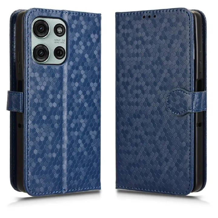 Flip Cover for Motorola Moto G75 Wave Dot Pattern Leather Wallet Phone Case with Lanyard