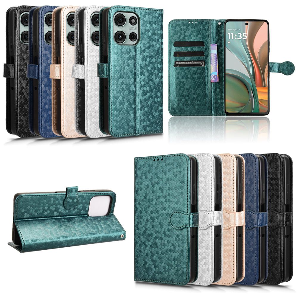 Flip Cover for Motorola Moto G75 Wave Dot Pattern Leather Wallet Phone Case with Lanyard