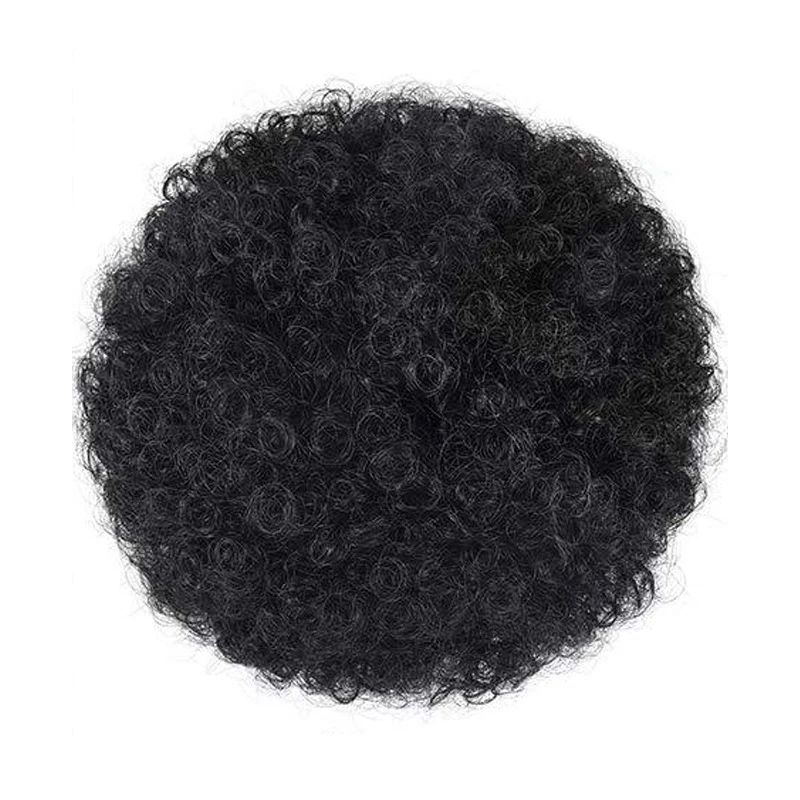 Kids Hair Puff Natural Black Synthetic Mini Afro Puff Drawstring Ponytail for Girls 2PC 4 Inch Kinky Curly Hair Updo Chignon