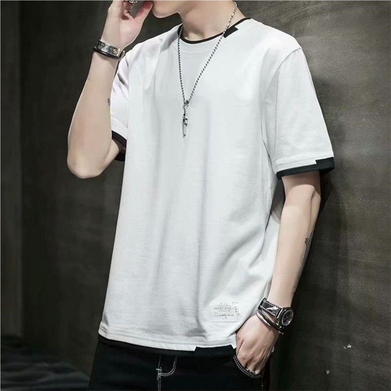3PCS Men's Short Sleeved T-shirt Casual Half Sleeved Summer Youth Loose Top Men's Summer Short Sleeved Men（Not including necklace）Man Clothes