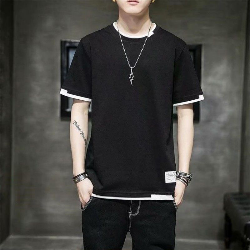 3PCS Men's Short Sleeved T-shirt Casual Half Sleeved Summer Youth Loose Top Men's Summer Short Sleeved Men（Not including necklace）Man Clothes