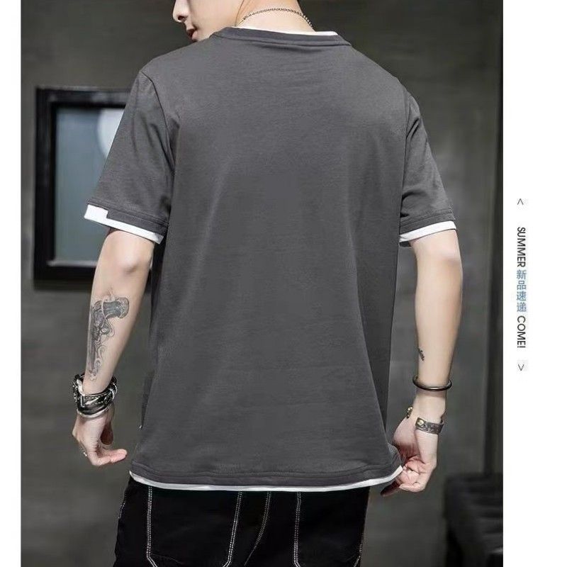 3PCS Men's Short Sleeved T-shirt Casual Half Sleeved Summer Youth Loose Top Men's Summer Short Sleeved Men（Not including necklace）Man Clothes