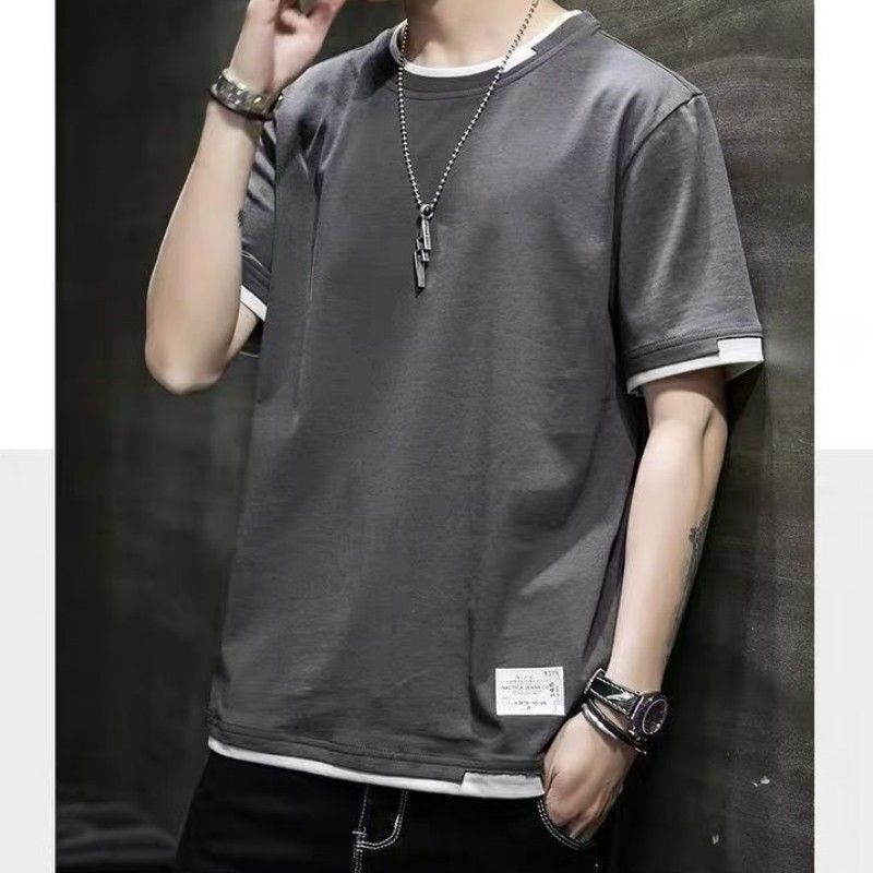 3PCS Men's Short Sleeved T-shirt Casual Half Sleeved Summer Youth Loose Top Men's Summer Short Sleeved Men（Not including necklace）Man Clothes