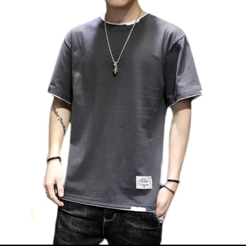 3PCS Men's Short Sleeved T-shirt Casual Half Sleeved Summer Youth Loose Top Men's Summer Short Sleeved Men（Not including necklace）Man Clothes
