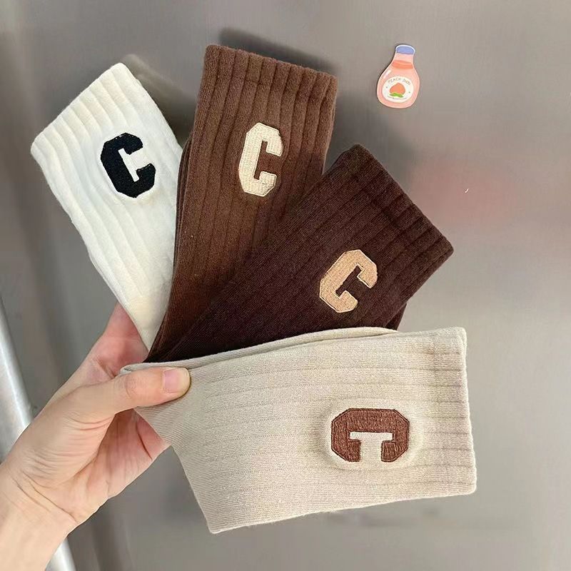 5PCS Socks Cotton Stockings Bling Ladies Trend All-fit Mid-tube Socks Autumn Winter Vertical Bar Letter Kinematic Growth Socks