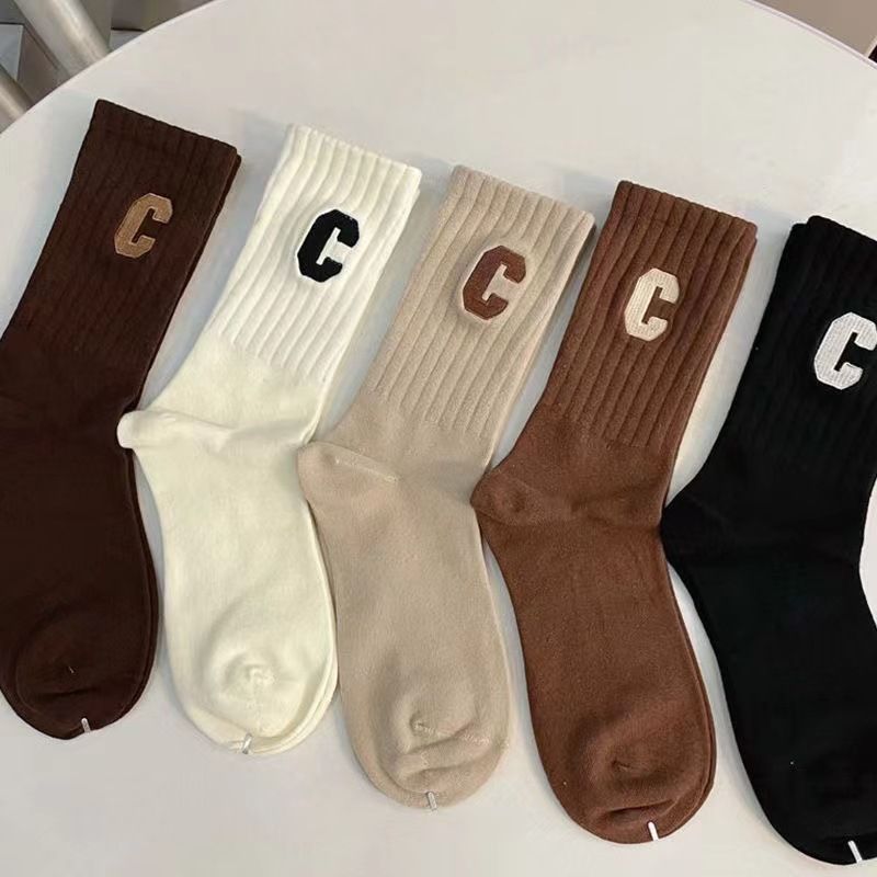 5PCS Socks Cotton Stockings Bling Ladies Trend All-fit Mid-tube Socks Autumn Winter Vertical Bar Letter Kinematic Growth Socks