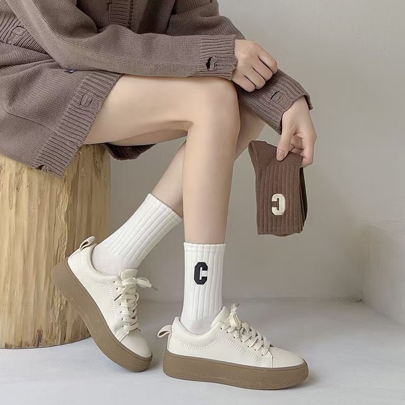 5PCS Socks Cotton Stockings Bling Ladies Trend All-fit Mid-tube Socks Autumn Winter Vertical Bar Letter Kinematic Growth Socks