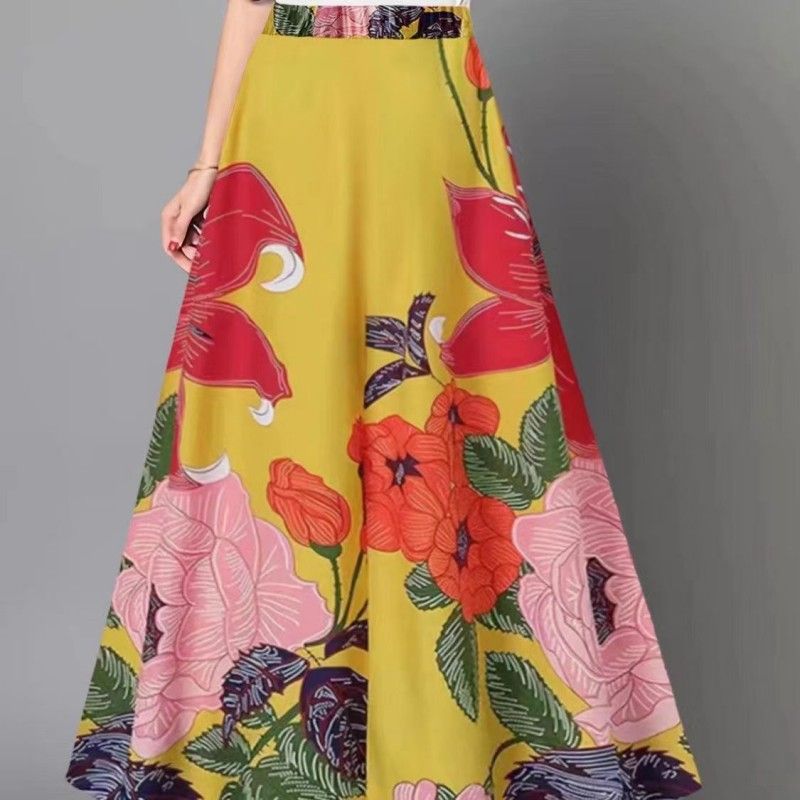 Women's Dresses Bohemian Flower Loose Half Skirt High Waist Party Holiday Beach Extra Long Dress  Slim Waist