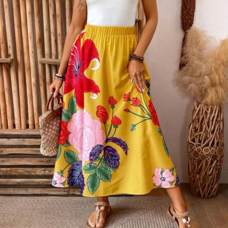 Women's Dresses Bohemian Flower Loose Half Skirt High Waist Party Holiday Beach Extra Long Dress  Slim Waist