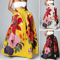 Women's Dresses Bohemian Flower Loose Half Skirt High Waist Party Holiday Beach Extra Long Dress  Slim Waist