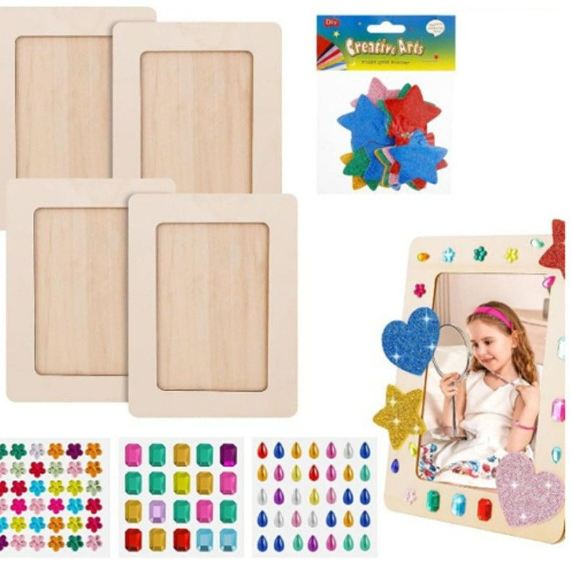 Wooden White Blank Photo Frame Children's Handmade DIY Photo Frame Cream Clay Picture Frame Angle Bracket Three-dimensional Photo Frame Material Package