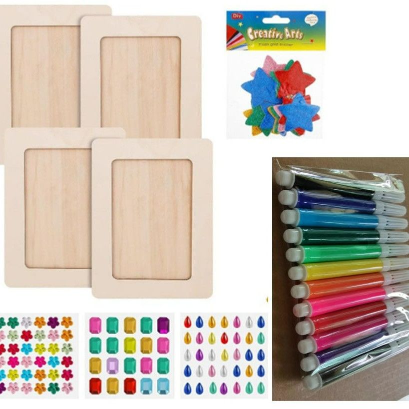 Wooden White Blank Photo Frame Children's Handmade DIY Photo Frame Cream Clay Picture Frame Angle Bracket Three-dimensional Photo Frame Material Package
