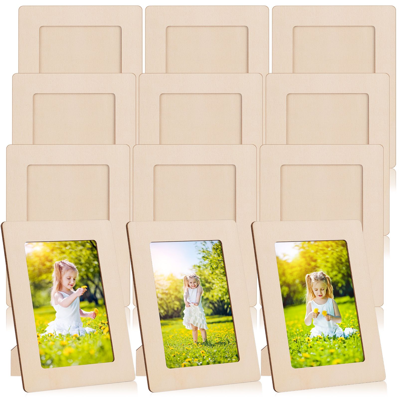 Wooden White Blank Photo Frame Children's Handmade DIY Photo Frame Cream Clay Picture Frame Angle Bracket Three-dimensional Photo Frame Material Package