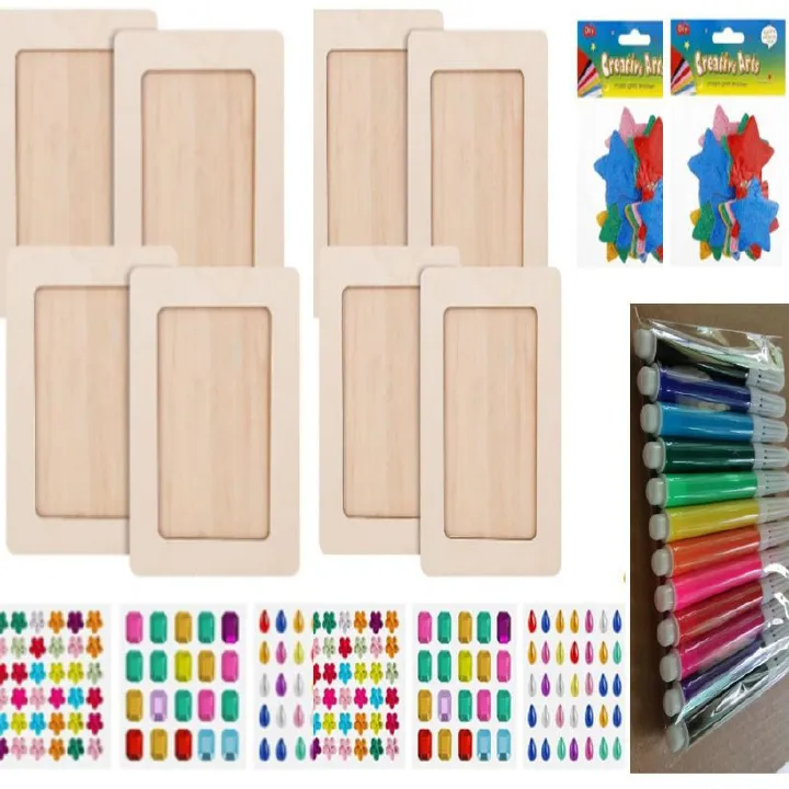 Wooden White Blank Photo Frame Children's Handmade DIY Photo Frame Cream Clay Picture Frame Angle Bracket Three-dimensional Photo Frame Material Package