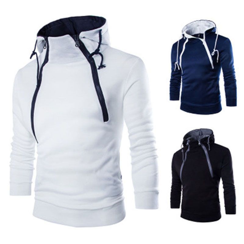 Men's Long Sleeve Sweatshirts Zipper Hooded Pullover High Neck Sweatshirt Top Jacket Coat Pullover Black Sweater