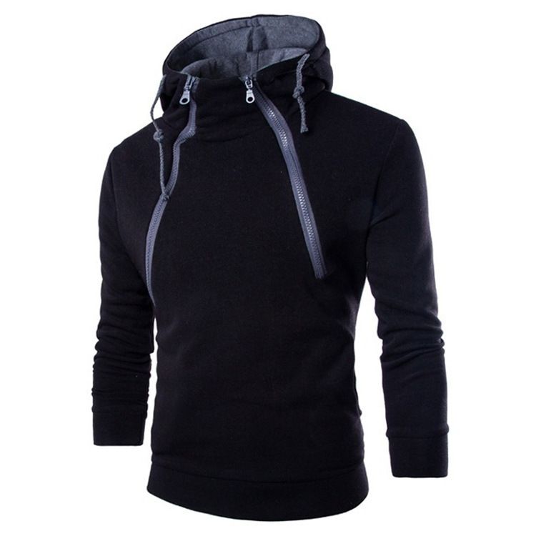Men's Long Sleeve Sweatshirts Zipper Hooded Pullover High Neck Sweatshirt Top Jacket Coat Pullover Black Sweater
