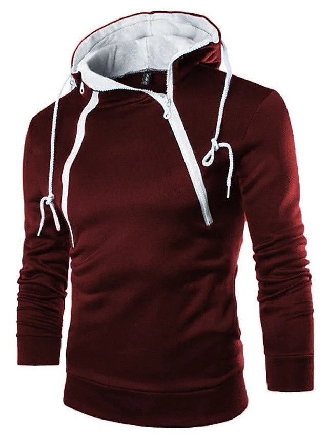 Men's Long Sleeve Sweatshirts Zipper Hooded Pullover High Neck Sweatshirt Top Jacket Coat Pullover Black Sweater
