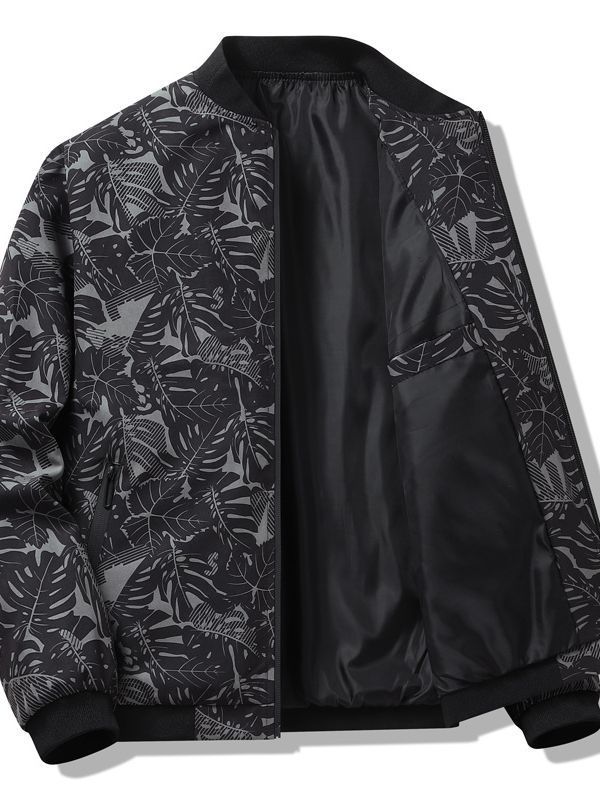 Men'S Casual Bomber Jacket with Floral Print - Long Sleeve, Zipper Closure, Baseball Collar, Pockets, Polyester Lining, All-Season Wear, Casual Weekend Attire, Casual Outerwear | Floral Print Jacket |