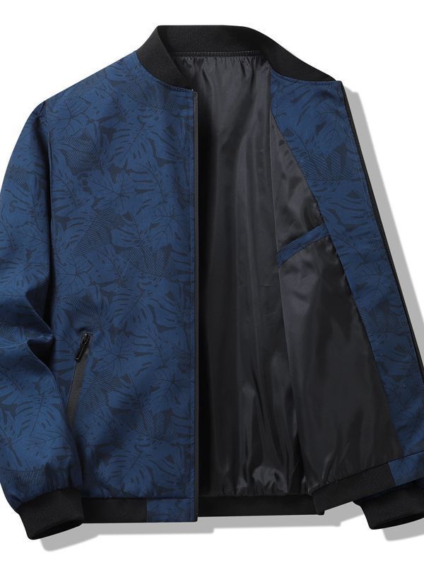 Men'S Casual Bomber Jacket with Floral Print - Long Sleeve, Zipper Closure, Baseball Collar, Pockets, Polyester Lining, All-Season Wear, Casual Weekend Attire, Casual Outerwear | Floral Print Jacket |