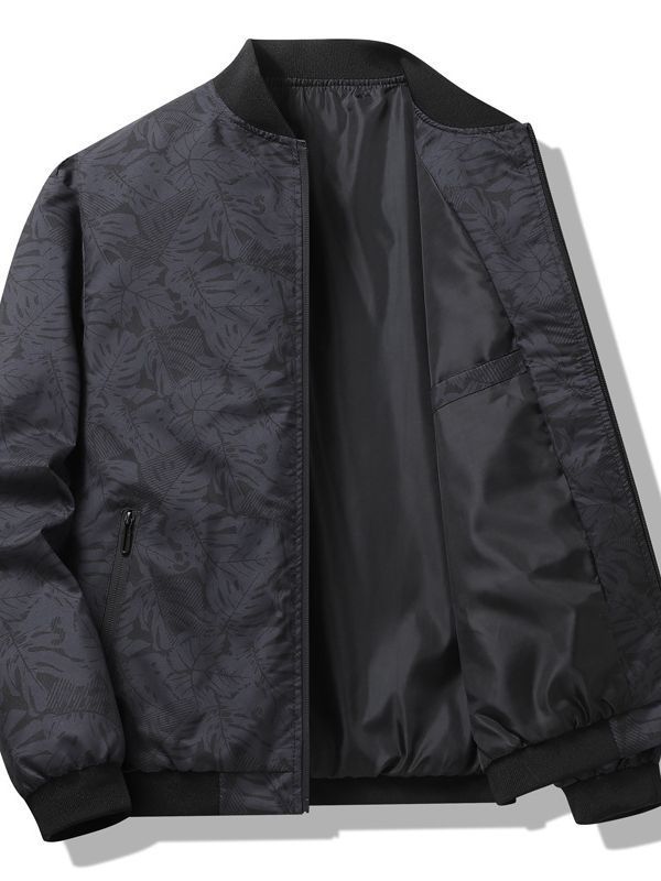 Men'S Casual Bomber Jacket with Floral Print - Long Sleeve, Zipper Closure, Baseball Collar, Pockets, Polyester Lining, All-Season Wear, Casual Weekend Attire, Casual Outerwear | Floral Print Jacket |