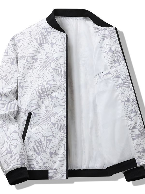 Men'S Casual Bomber Jacket with Floral Print - Long Sleeve, Zipper Closure, Baseball Collar, Pockets, Polyester Lining, All-Season Wear, Casual Weekend Attire, Casual Outerwear | Floral Print Jacket |