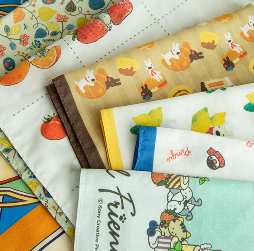 Japanese Style Cotton Handkerchief - Lightweight Square Scarf for Women, Multipurpose Headband & Wedding Favor Gift, Cute Printed Design