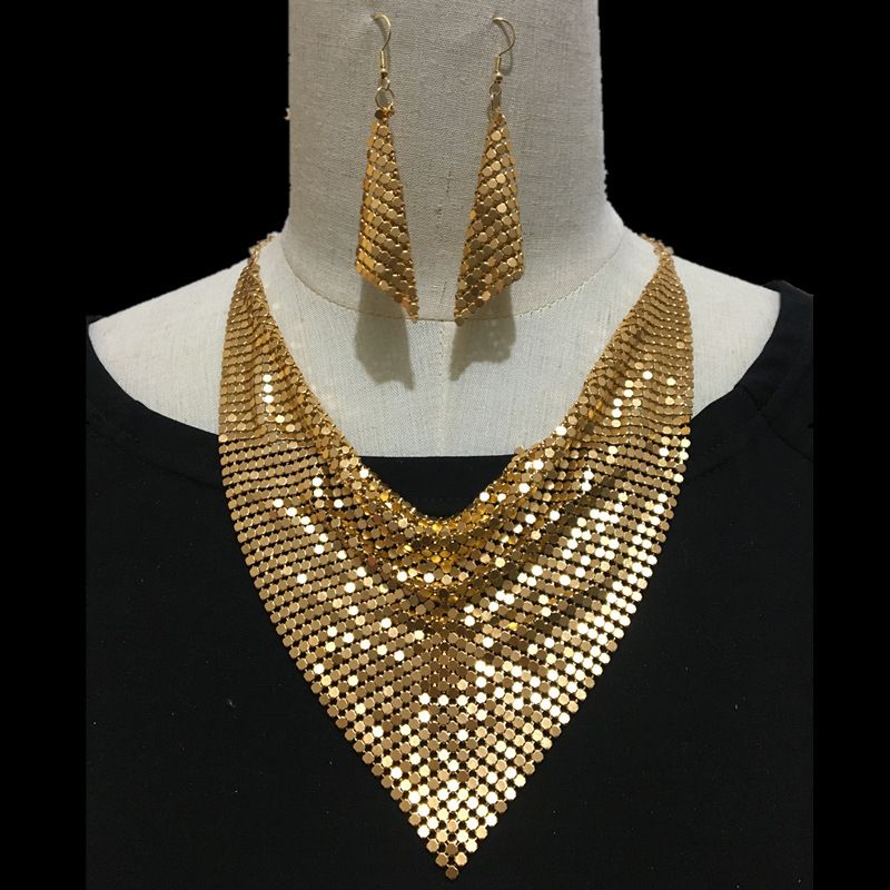 Women's Glam Rhinestone Scarf Necklace Set - Bold Statement Choker with Detachable Earrings (1 Necklace + 2 Earrings) | Euro-American Exaggerated Collarbone Jewelry