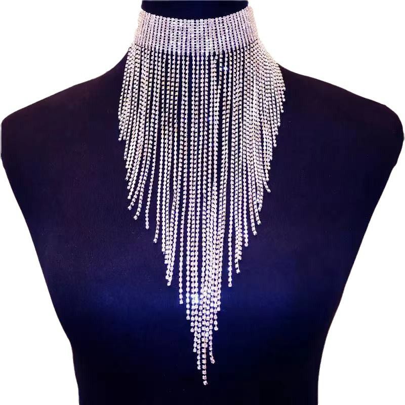 Women's Elegant Rhinestone Choker Necklace - Sexy Fringe Crystal Pendant Necklace for Nightclub & Evening Party