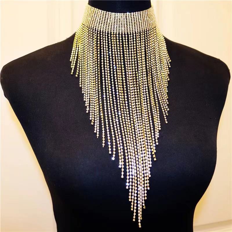 Women's Elegant Rhinestone Choker Necklace - Sexy Fringe Crystal Pendant Necklace for Nightclub & Evening Party
