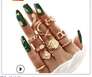 10PC Mixed Metal Ring Set - Stackable Moon Butterfly Snake Rings for Layering