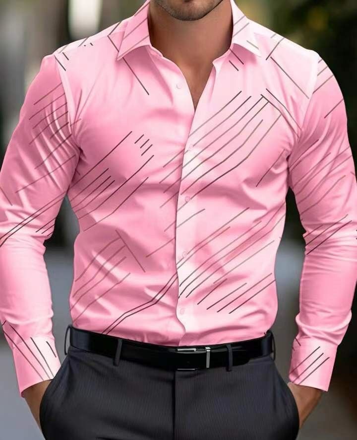 Men's Shirts Lapel Stripe Print Casual Business Single-Breasted Cardigan Long Sleeve Shirt Fashion Tops Men Clothing Shirt