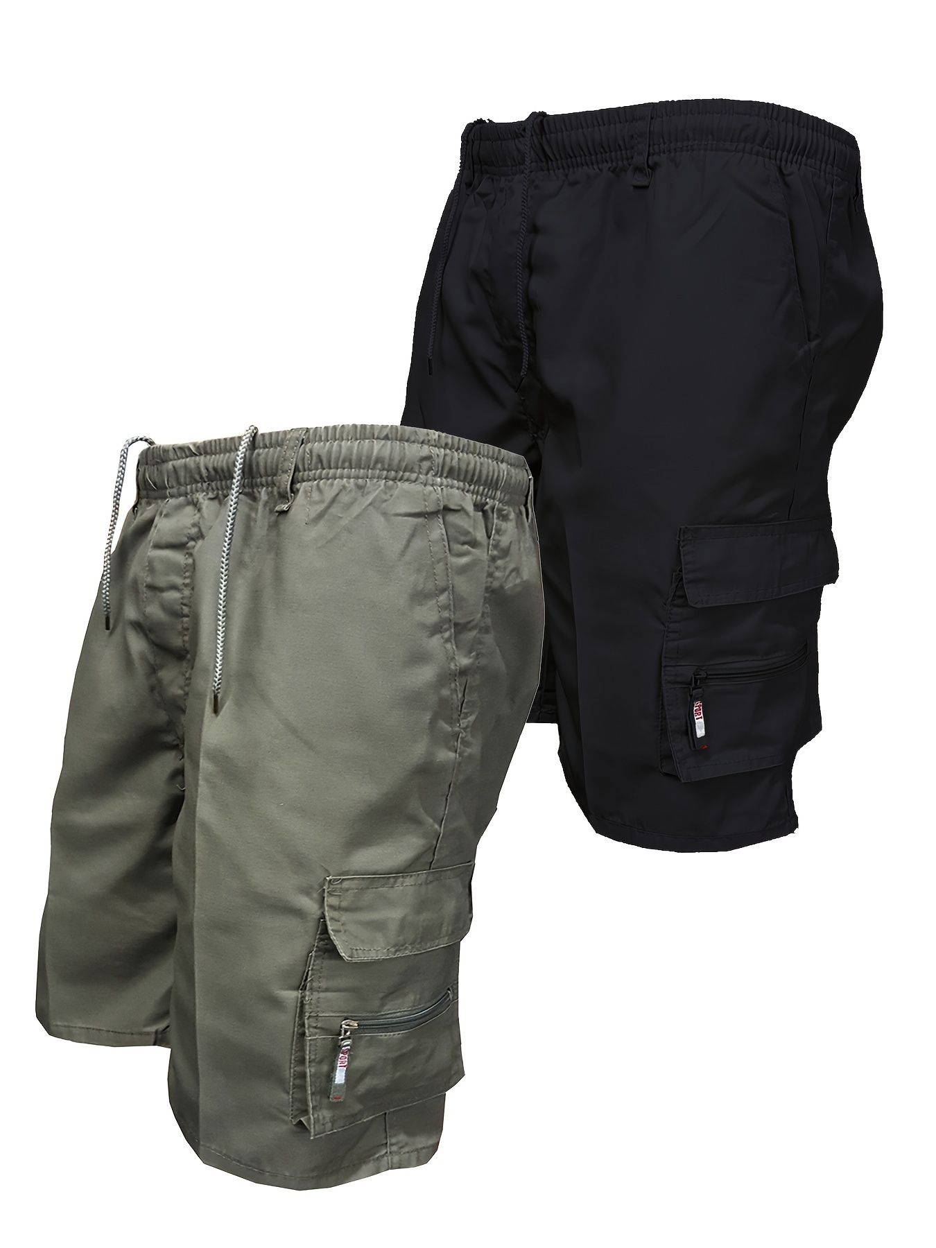 2pcs Men's Tactical Shorts Summer Casual Cargo Shorts Knee-length Multi-pockets Elastic Waist Work Hiking Overalls Short Pants Drawstring Pants