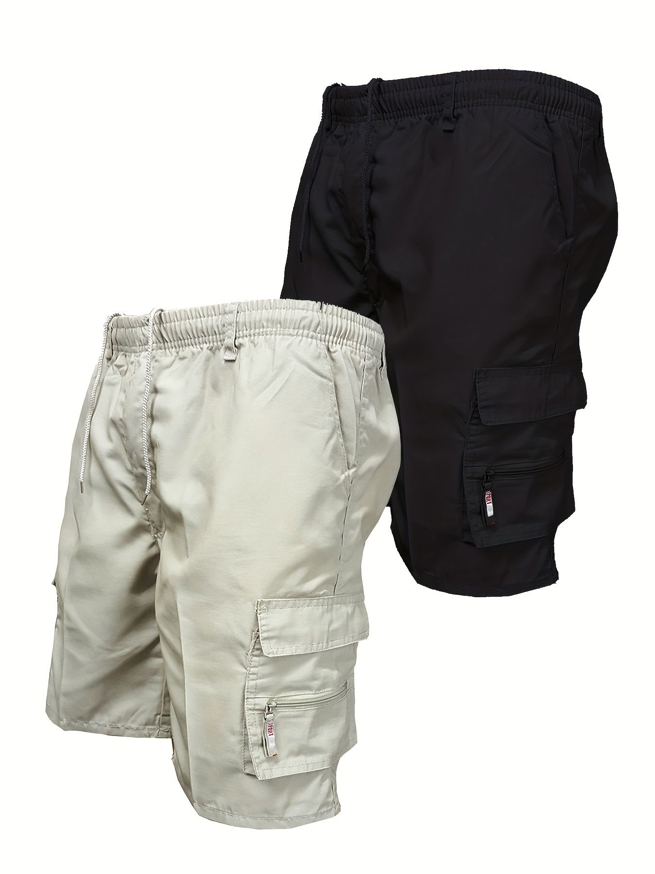 2pcs Men's Tactical Shorts Summer Casual Cargo Shorts Knee-length Multi-pockets Elastic Waist Work Hiking Overalls Short Pants Drawstring Pants
