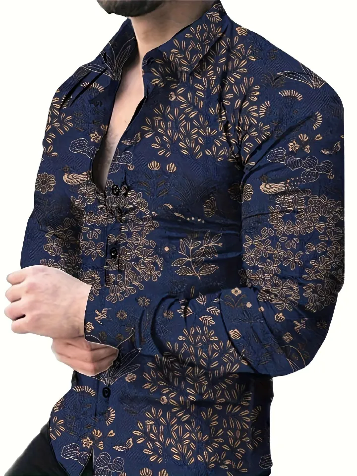 Men's Casual Long Sleeve Floral Print Shirt Party Party Outdoor Spring Summer Luxury Men's Comfort Tops