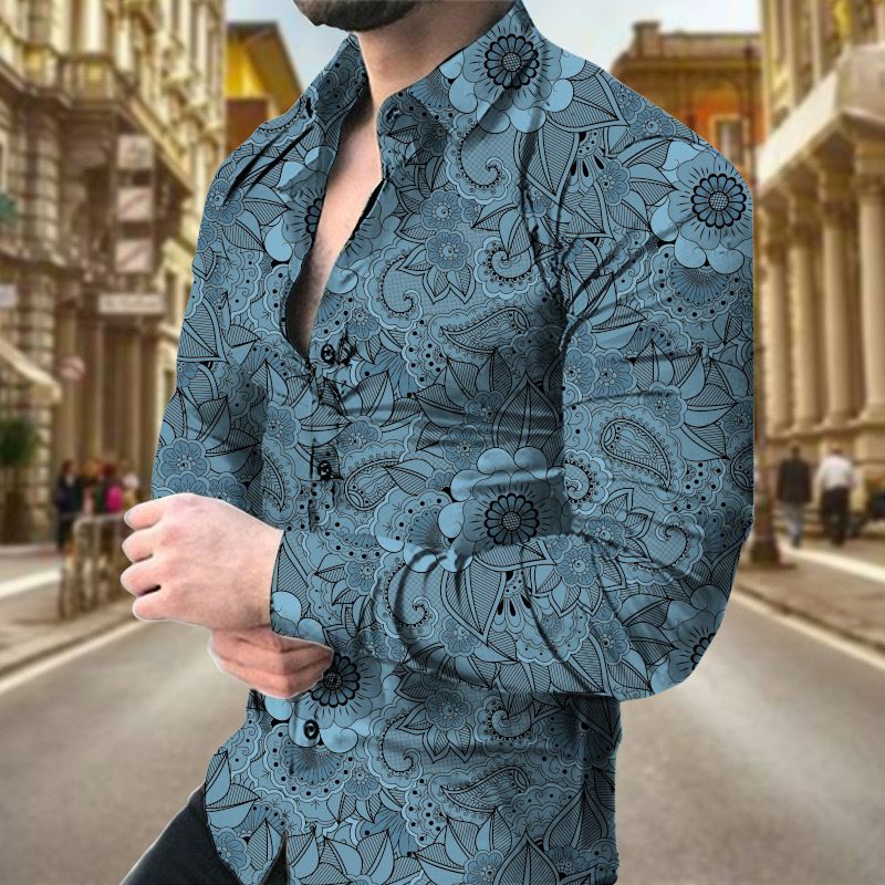Men's Casual Long Sleeve Floral Print Shirt Party Party Outdoor Spring Summer Luxury Men's Comfort Tops