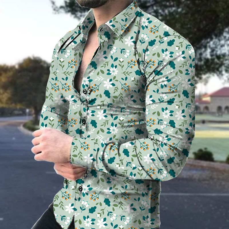 Men's Casual Long Sleeve Floral Print Shirt Party Party Outdoor Spring Summer Luxury Men's Comfort Tops