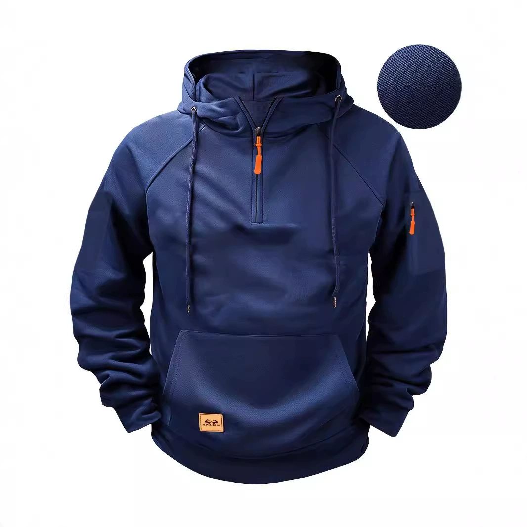 New Multi Pocket Zipper Fleece Dropped Shoulder Hooded Sweatshirt Men's Women's Plus Size Loose Pullover Fashion Sweatshirt