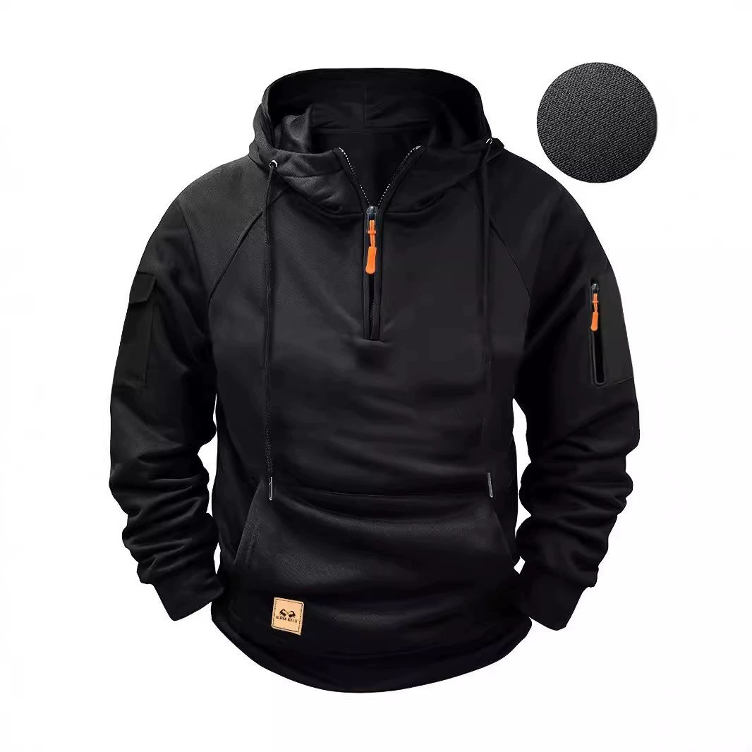 New Multi Pocket Zipper Fleece Dropped Shoulder Hooded Sweatshirt Men's Women's Plus Size Loose Pullover Fashion Sweatshirt