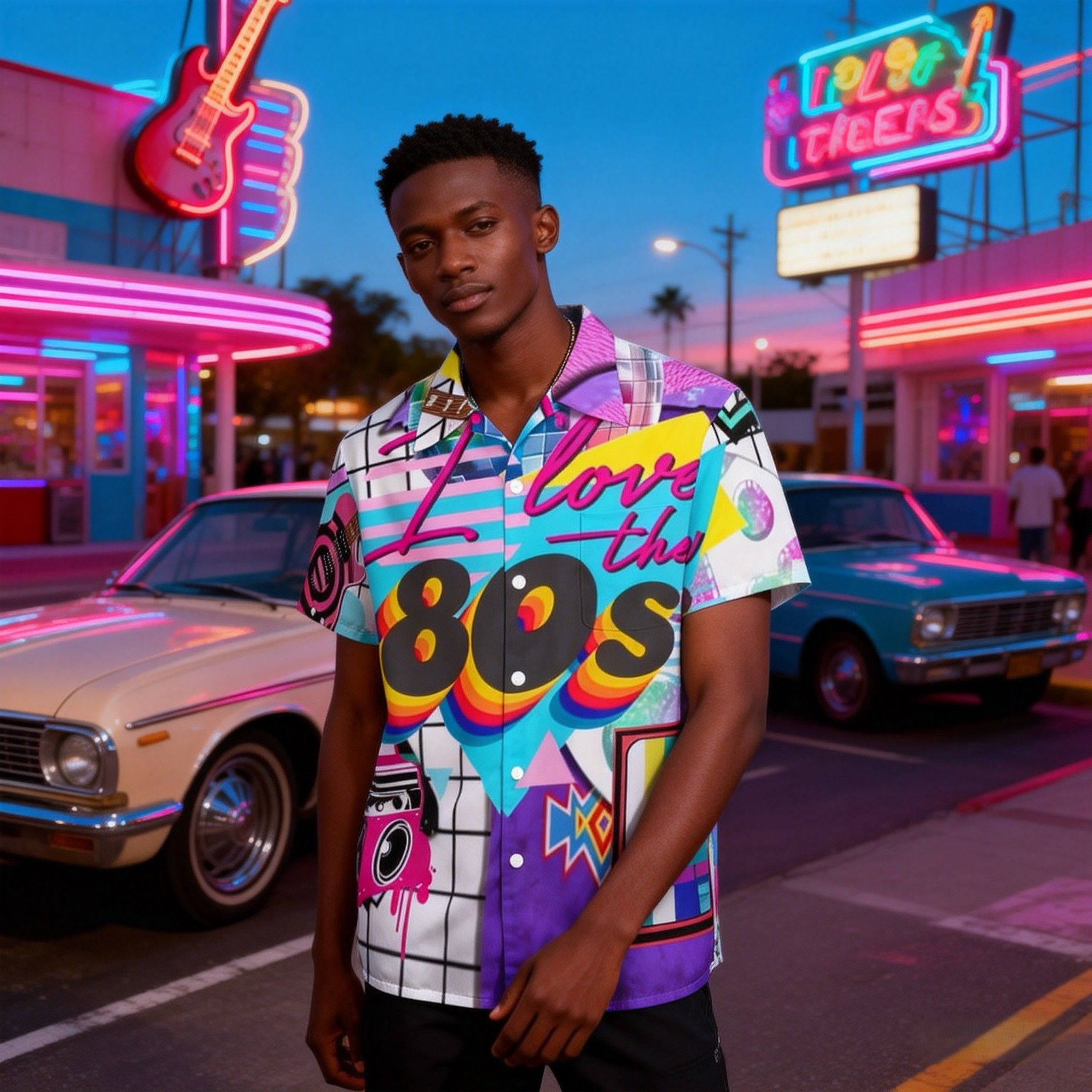 New Arrvial🔥Men's Retro 80s Print Hawaiian Shirt | Vibrant Short Sleeve Button-Up |  Breathable Fabric for Summer Beach & Party & Casual Wear | Eye-Catching Design