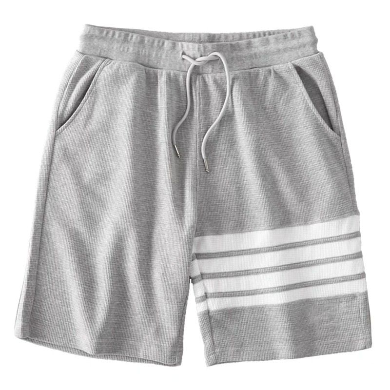 Men's Striped Waffle-Knit Shorts | Breathable Sports & Lounge Shorts | Loose-Fit Athletic Shorts with Drawstring Waist for Sports & Daily Wear | All-Day Comfort & Style
