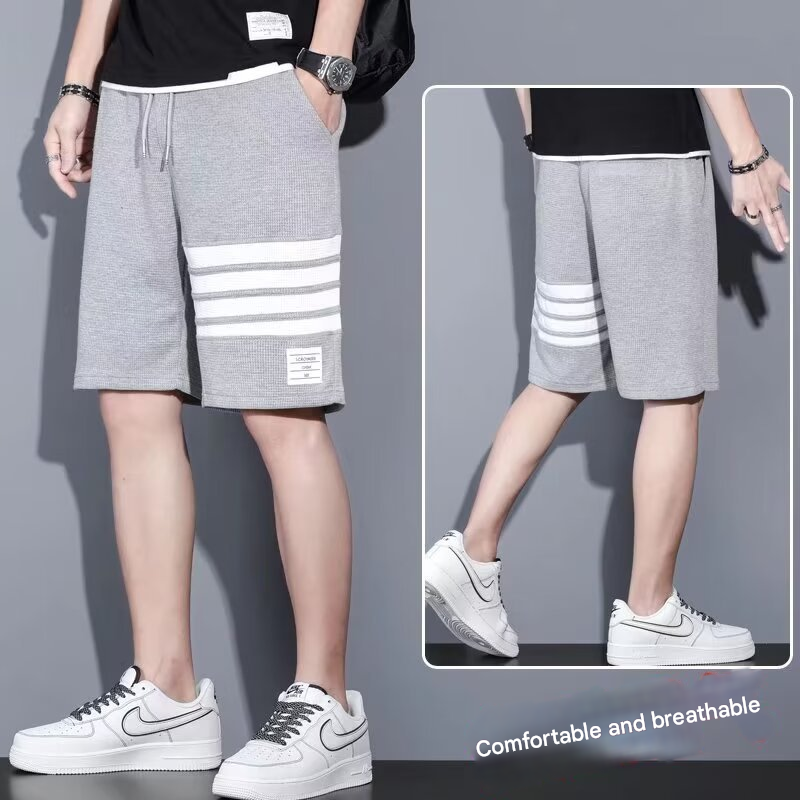 Men's Striped Waffle-Knit Shorts | Breathable Sports & Lounge Shorts | Loose-Fit Athletic Shorts with Drawstring Waist for Sports & Daily Wear | All-Day Comfort & Style