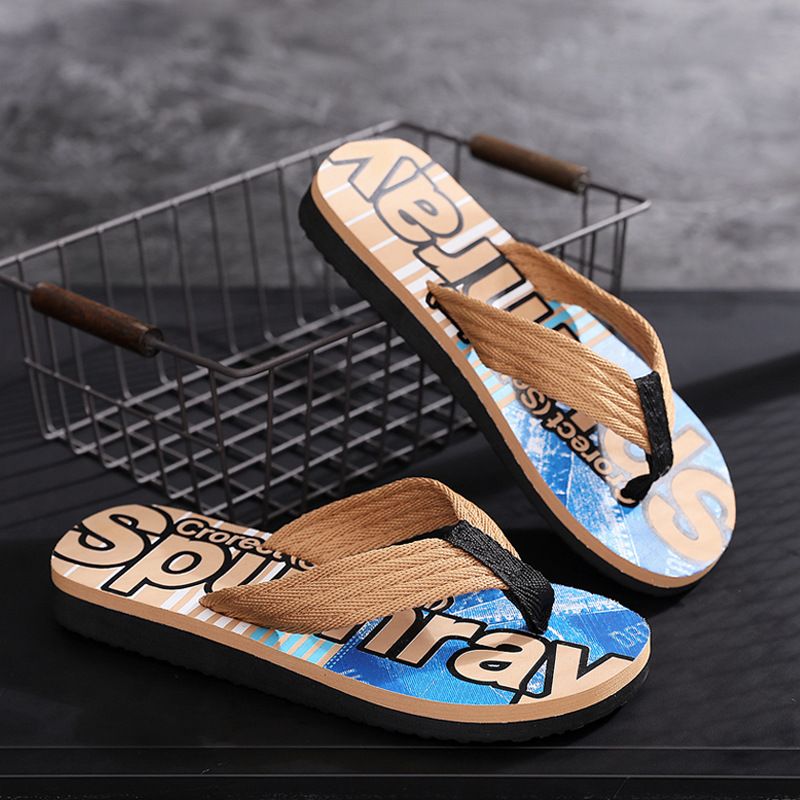 Men's Fashion Letter Print Flip Flops |  Non-Slip Beach & Casual Thong Sandals & Slippers | Breathable & Comfortable Fabric Strap, Bold Letter Print Design | Perfect for Beach & Daily Wear