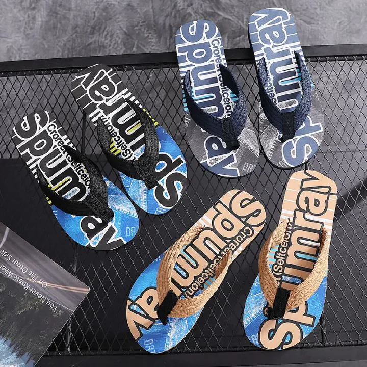 Men's Fashion Letter Print Flip Flops |  Non-Slip Beach & Casual Thong Sandals & Slippers | Breathable & Comfortable Fabric Strap, Bold Letter Print Design | Perfect for Beach & Daily Wear
