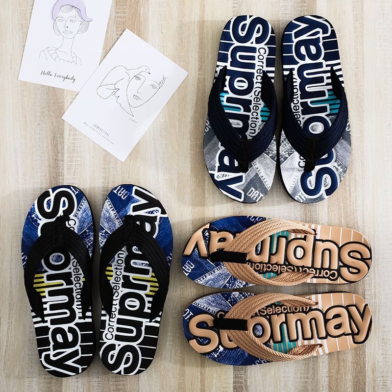 Men's Fashion Letter Print Flip Flops |  Non-Slip Beach & Casual Thong Sandals & Slippers | Breathable & Comfortable Fabric Strap, Bold Letter Print Design | Perfect for Beach & Daily Wear