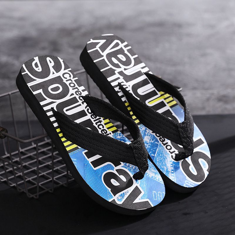 Men's Fashion Letter Print Flip Flops |  Non-Slip Beach & Casual Thong Sandals & Slippers | Breathable & Comfortable Fabric Strap, Bold Letter Print Design | Perfect for Beach & Daily Wear